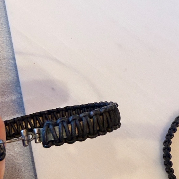 Authentic Anthony Nak Black Leather Wrapped Hoops over Silver - Picture 7 of 7